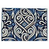 ギリシャモダン語の青と白のパターン ラージペーパーバッグ (裏面)