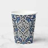 ギリシャモダン語の青と白のパターン 紙コップ (正面)