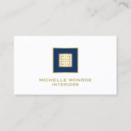 ギリシャモダン鍵デザイナーロゴ金ゴールド/ネイビーブルー 名刺