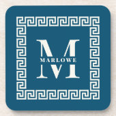 ギリシャモダン鍵フレームモノグラムエレガント海軍 コースター (正面)