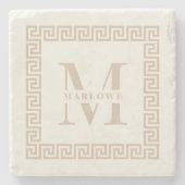 ギリシャモダン鍵フレームモノグラムエレガント赤面 ストーンコースター (正面)