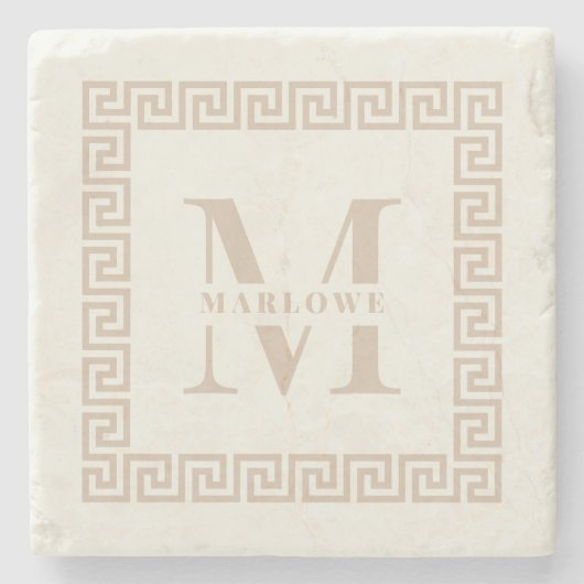 ギリシャモダン鍵フレームモノグラムエレガント赤面 ストーンコースター (正面)