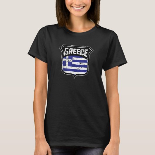 ギリシャヴィンテージ国旗紋章シールド Tシャツ (正面)