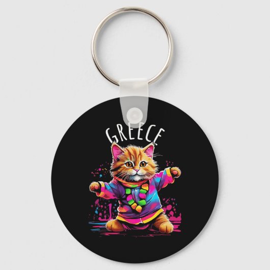 ギリシャ予測できなおもしろいキュイカラフル踊り猫デシ キーホルダー (正面)