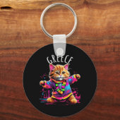 ギリシャ予測できなおもしろいキュイカラフル踊り猫デシ キーホルダー (正面)