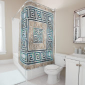 ギリシャ人の鍵のオーナメント-アワビおよび金ゴールド シャワーカーテン (インサイチュ)