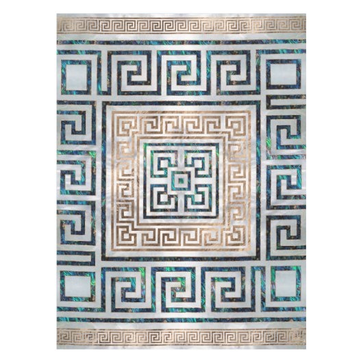 ギリシャ人の鍵のオーナメント-アワビおよび金ゴールド テーブルクロス (正面)