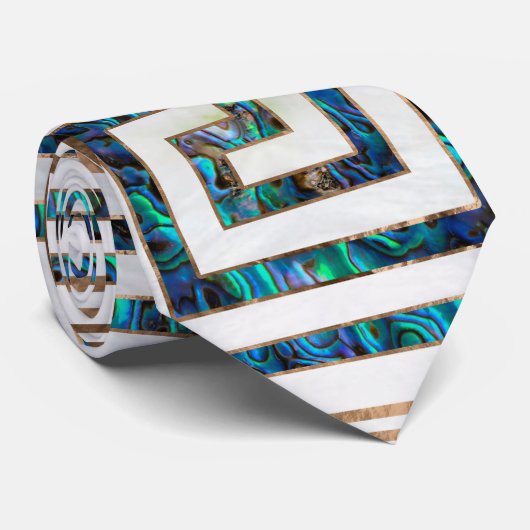 ギリシャ人の鍵のオーナメント-アワビおよび金ゴールド ネクタイ (ロール)