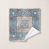 ギリシャ人の鍵のオーナメント-アワビおよび金ゴールド バスタオルセット (ウォッシュタオル)