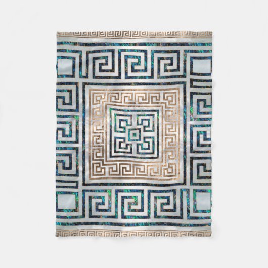 ギリシャ人の鍵のオーナメント-アワビおよび金ゴールド フリースブランケット (正面)