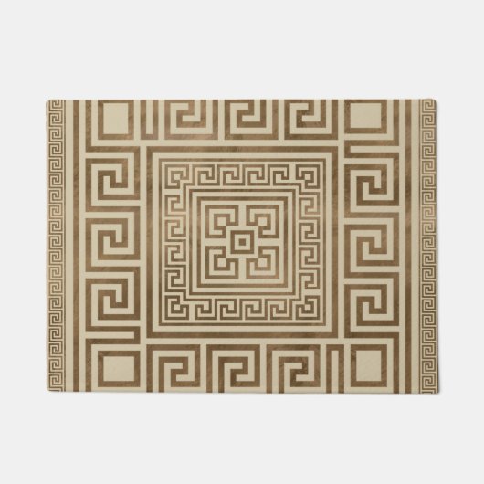 ギリシャ人の鍵のオーナメント-ギリシャの雷文-パステル調の金ゴールド ドアマット (正面)