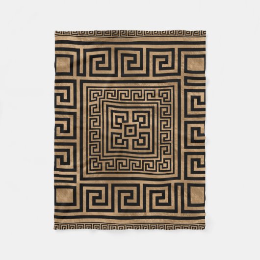 ギリシャ人の鍵のオーナメント-ギリシャの雷文-金ゴールドで黒くして下さい フリースブランケット (正面)