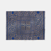 ギリシャ人の鍵のオーナメント-ギリシャの雷文-青の金ゴールド フリースブランケット (正面(横))