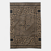 ギリシャ人の鍵のオーナメント-ギリシャの雷文-黒の金ゴールド キッチンタオル (縦)