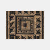 ギリシャ人の鍵のオーナメント-ギリシャの雷文-黒の金ゴールド フリースブランケット (正面(横))