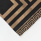 ギリシャ人の鍵のオーナメント-ギリシャの雷文-黒の金ゴールド フリースブランケット (角)