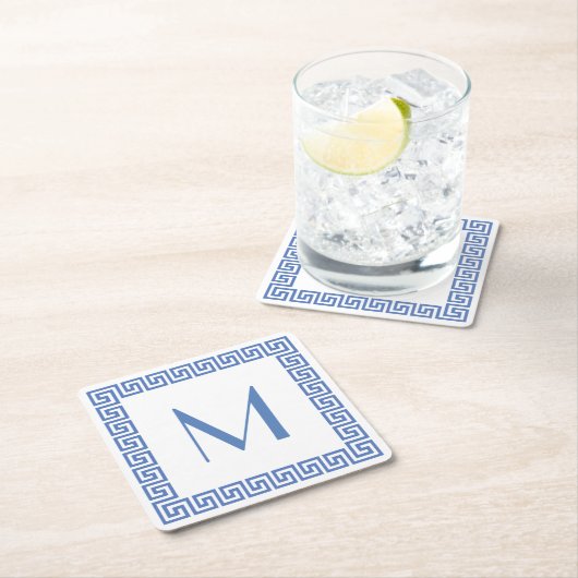 ギリシャ人の鍵のデザインのモノグラム スクエアペーパーコースター (インサイチュ)