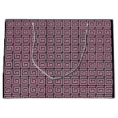 ギリシャ人の鍵のデザイン-ピンクおよび黒 ラージペーパーバッグ (正面)