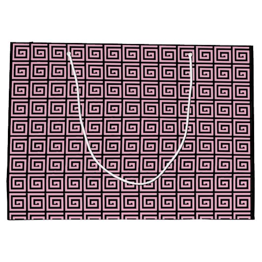 ギリシャ人の鍵のデザイン-ピンクおよび黒 ラージペーパーバッグ (裏面)