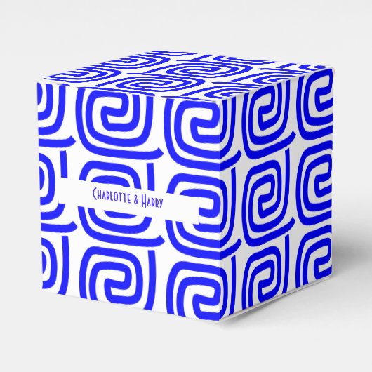 ギリシャ伝統的語の青い白い蛇行パーソナライズされた フェイバーボックス (正面サイド)