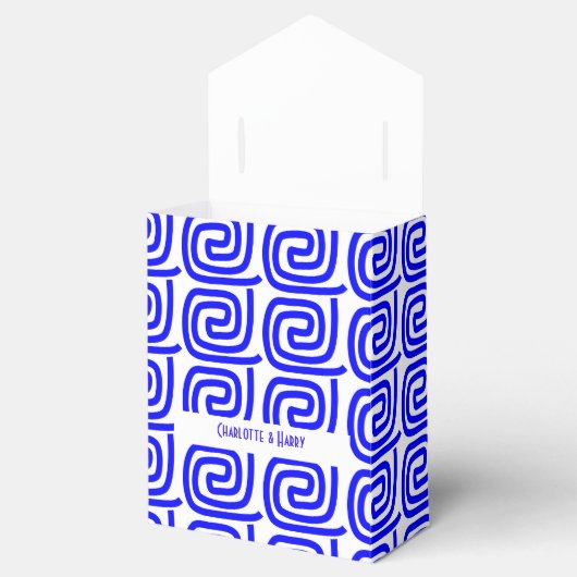 ギリシャ伝統的語の青い白い蛇行パーソナライズされた フェイバーボックス (オープン)