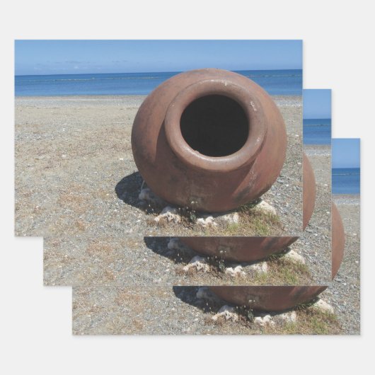 ギリシャ伝統的語テラコッタポットオンビーチ ラッピングペーパーシート (セット)