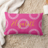 ギリシャ名門私立校風のキーリングピンクホワイト名前をカスタムする金ゴールド ランバークッション (ブランケット)