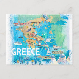 ギリシャ図解入りの、写真付きののランドマーク付き旅行マップ ポストカード