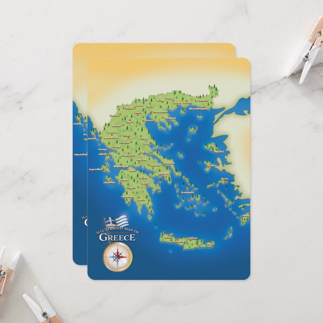 ギリシャ図解入りの、写真付きのの地図。 (正面/裏面インサイチュ)