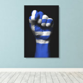 ギリシャ国旗で握り拳を上げる キャンバスプリント (インサイチュ (ウッドフロア))