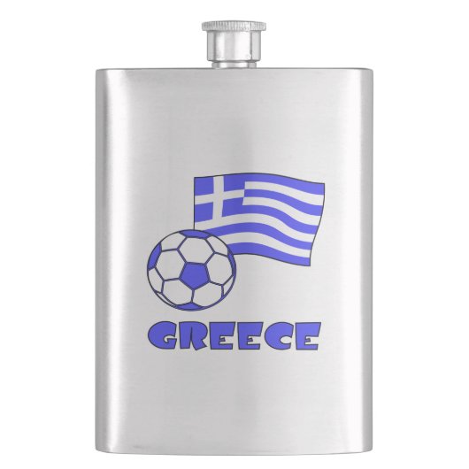 ギリシャ国旗とギリシャ国旗のサッカーボール フラスク (正面)