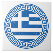 ギリシャ国旗とギリシャ鍵模様セラミックタイル タイル (正面)