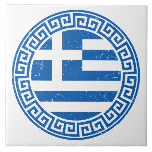 ギリシャ国旗とギリシャ鍵模様セラミックタイル タイル