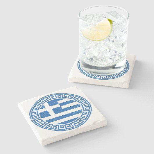 ギリシャ国旗とギリシャ鍵模様 ストーンコースター (横)
