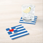 ギリシャ国旗とハート – ギリシャの旅行/スポーツファン スクエアペーパーコースター (インサイチュ)