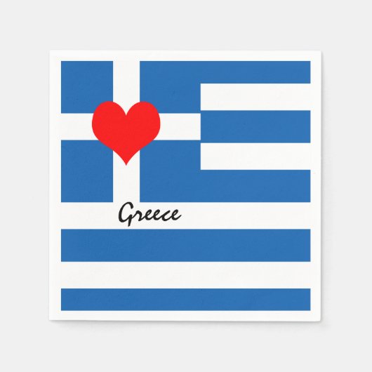 ギリシャ国旗とハート – ギリシャの旅行/スポーツファン スタンダードカクテルナプキン (正面)