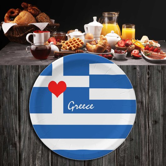 ギリシャ国旗とハート – ギリシャの旅行/スポーツファン ペーパープレート