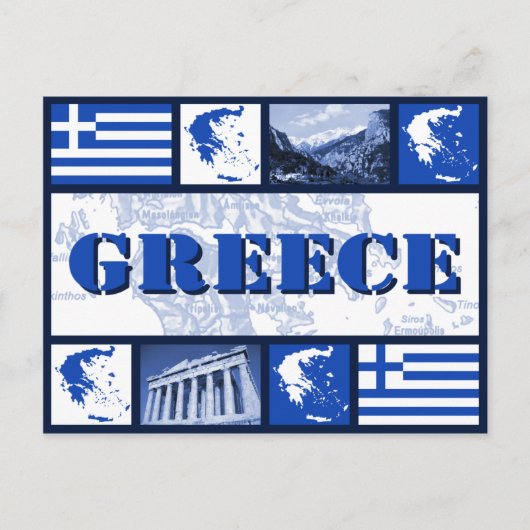 ギリシャ国旗と地図はがき ポストカード (正面)