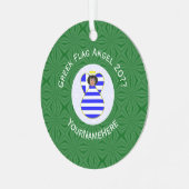 ギリシャ国旗のエンジェルグリーン白年名丸 メタルオーナメント (正面左)