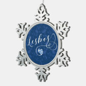 ギリシャ国旗のギリシャハート・レスボス スノーフレークピューターオーナメント (右)