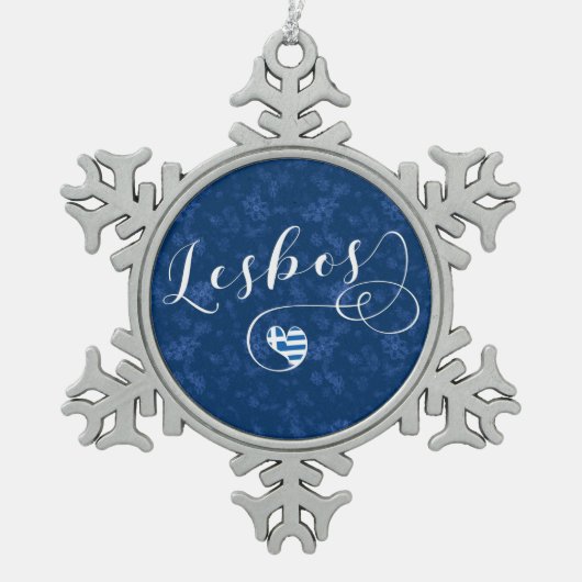 ギリシャ国旗のギリシャハート・レスボス スノーフレークピューターオーナメント (正面)