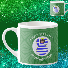 ギリシャ国旗のクリスマスブラックヘアエンジェルパーソナライズされた エスプレッソカップ