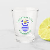 ギリシャ国旗のクリスマスブロンドパーソナライズされたエンジェル ショットグラス (正面)