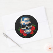 ギリシャ国旗のスカルとレッドローズ ラウンドシール (封筒)