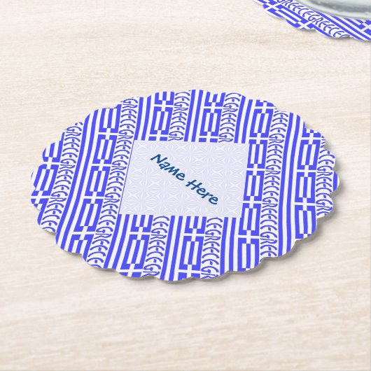 ギリシャ国旗のタイル張り青パーソナライゼーション ペーパーコースター (アングル)