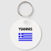ギリシャ国旗のデザイン付きYiannisギリシャ名 キーホルダー (正面)
