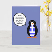 ギリシャ国旗のトーキングペンギンさん カード (黄色い花)