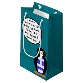 ギリシャ国旗のトーキングペンギン Ms. ペンギン スモールペーパーバッグ