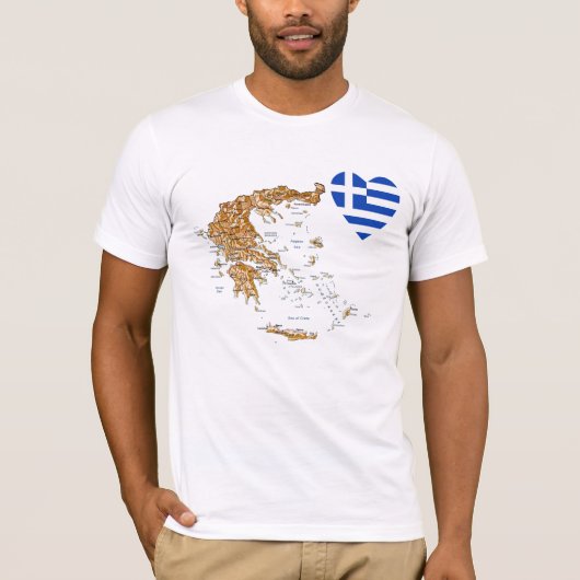ギリシャ国旗のハートと地図Tシャツ Tシャツ (正面)