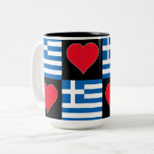 ギリシャ国旗のハートパターン愛国的ギリシャプライド ツートーンマグカップ (正面左)